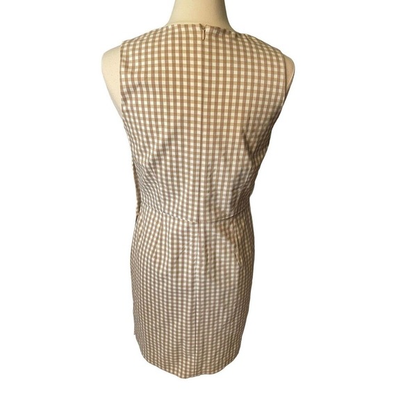 J. Mclaughlin NEW Tan Paulson Gingham Sleeveless Dress Size 8 Stretchy V-Neck - Picture 4 of 9